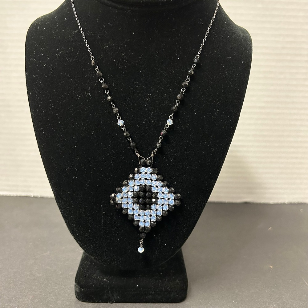 Lori Lori Necklace Women's Black Beaded Diamond Shape Iridescent Swarovski